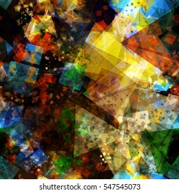 Grunge seamless background with shiny elements. Square, blots, stains and triangles.
