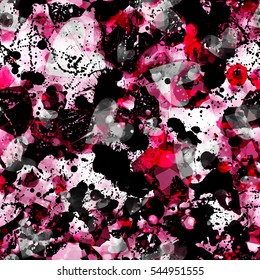Grunge seamless background texture with red valentines hearts on grey backdrop.