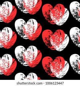 Grunge seamless bright cute pattern with hearts for girls,boys,sport items,clothes.Urban,modern creative wallpaper. Chaotic design with hearts spray paint elements.Valentine's day