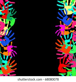 Grunge seamless frame from prints of hands. Vector illustration