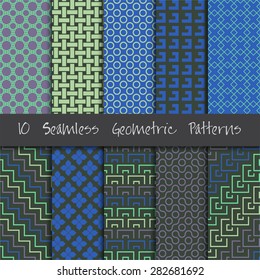 Grunge Seamless Geometric Patterns Set. Vector illustration.