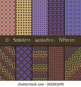 Grunge Seamless Geometric Patterns Set. Vector illustration.