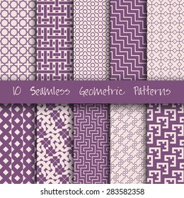Grunge Seamless Geometric Patterns Set. Vector illustration