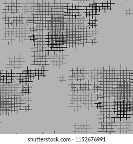 Grunge Seamless Grid. Abstract Pattern. Modern Hand Drawn Texture with Scribble Crossing Lines. Black and White Vector Pattern for Chintz, Linen, Paper. Abstract Seamless Pattern.