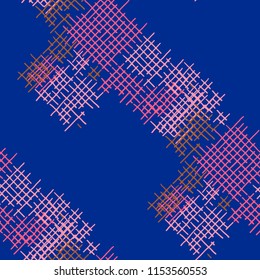 Grunge Seamless Grid. Abstract Pattern. Trendy Hand Drawn Texture with Scratched Crossing Lines. Colorful Vector Pattern for Dress, Curtain, Tablecloth. Abstract Seamless Pattern.