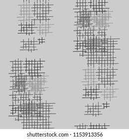 Grunge Seamless Grid. Abstract Pattern. Vintage Hand Drawn Texture with Scribble Crossing Lines. Black and White Vector Pattern for Chintz, Linen, Wallpaper. Abstract Seamless Pattern.