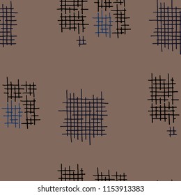 Grunge Seamless Grid. Abstract Pattern. Trendy Hand Drawn Texture with Scratched Crossing Lines. Colorful Vector Pattern for Cotton, Calico, Textile. Abstract Seamless Pattern.