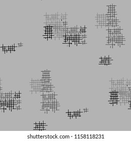 Grunge Seamless Grid. Abstract Pattern. Retro Hand Drawn Texture with Shabby Crossing Lines. Black and White Vector Pattern for Cotton, Print, Calico. Abstract Seamless Pattern.
