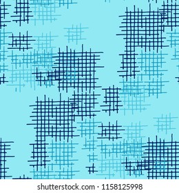 Grunge Seamless Grid. Abstract Pattern. Trendy Hand Drawn Texture with Scratched Crossing Lines. Colorful Vector Pattern for Chintz, Linen, Paper. Abstract Seamless Pattern.