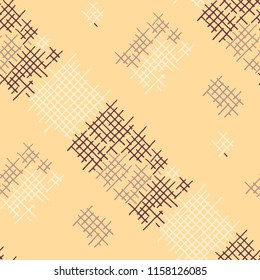 Grunge Seamless Grid. Abstract Pattern. Modern Hand Drawn Texture with Scribble Crossing Lines. Colorful Vector Pattern for Wallpaper, Print, Textile. Abstract Seamless Pattern.