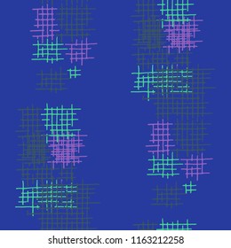 Grunge Seamless Grid. Abstract Pattern. Retro Hand Drawn Texture with Scratched Crossing Lines. Colorful Vector Pattern for Print, Fabric, Textile. Abstract Seamless Pattern.