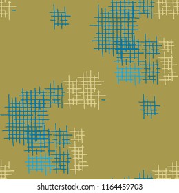 Grunge Seamless Grid. Abstract Pattern. Trendy Hand Drawn Texture with Scribble Crossing Lines. Colorful Vector Pattern for Wallpaper, Print, Cotton. Abstract Seamless Pattern.