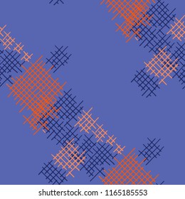 Grunge Seamless Grid. Abstract Pattern. Retro Hand Drawn Texture with Scribble Crossing Lines. Colorful Vector Pattern for Dress, Curtain, Paper. Abstract Seamless Pattern.