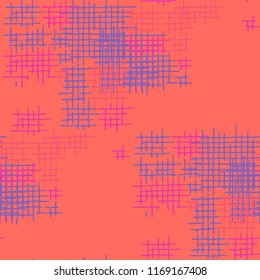 Grunge Seamless Grid. Abstract Pattern. Retro Hand Drawn Texture with Shabby Crossing Lines. Colorful Vector Pattern for Wallpaper, Print, Textile. Abstract Seamless Pattern.