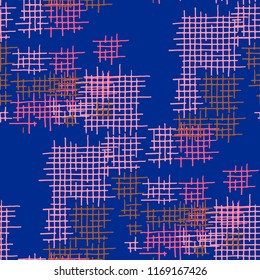 Grunge Seamless Grid. Abstract Pattern. Vintage Hand Drawn Texture with Scratched Crossing Lines. Colorful Vector Pattern for Dress, Paper, Tablecloth. Abstract Seamless Pattern.