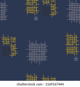Grunge Seamless Grid. Abstract Pattern. Modern Hand Drawn Texture with Scribble Crossing Lines. Colorful Vector Pattern for Chintz, Linen, Paper. Abstract Seamless Pattern.