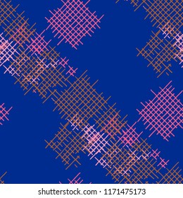 Grunge Seamless Grid. Abstract Pattern. Modern Hand Drawn Texture with Scribble Crossing Lines. Colorful Vector Pattern for Cotton, Print, Calico. Abstract Seamless Pattern.