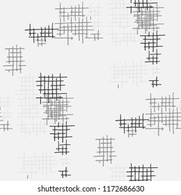 Grunge Seamless Grid. Abstract Pattern. Trendy Hand Drawn Texture with Scratched Crossing Lines. Black and White Vector Pattern for Calico, Print, Textile. Abstract Seamless Pattern.