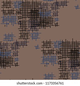 Grunge Seamless Grid. Abstract Pattern. Trendy Hand Drawn Texture with Scratched Crossing Lines. Colorful Vector Pattern for Wallpaper, Cotton, Textile. Abstract Seamless Pattern.