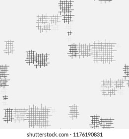 Grunge Seamless Grid. Abstract Pattern. Modern Hand Drawn Texture with Scribble Crossing Lines. Black and White Vector Pattern for Chintz, Linen, Paper. Abstract Seamless Pattern.