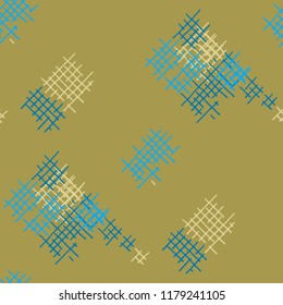 Grunge Seamless Grid. Abstract Pattern. Retro Hand Drawn Texture with Scratched Crossing Lines. Colorful Vector Pattern for Cotton, Print, Calico. Abstract Seamless Pattern.