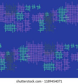Grunge Seamless Grid. Abstract Pattern. Trendy Hand Drawn Texture with Scribble Crossing Lines. Colorful Vector Pattern for Wallpaper, Cotton, Textile. Abstract Seamless Pattern.