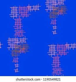 Grunge Seamless Grid. Abstract Pattern. Trendy Hand Drawn Texture with Scratched Crossing Lines. Colorful Vector Pattern for Print, Fabric, Cloth. Abstract Seamless Pattern.