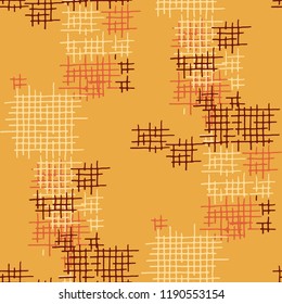 Grunge Seamless Grid. Abstract Pattern. Trendy Hand Drawn Texture with Shabby Crossing Lines. Colorful Vector Pattern for Dress, Curtain, Tablecloth. Abstract Seamless Pattern.