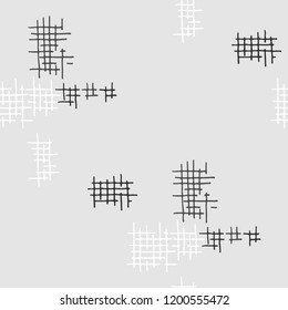 Grunge Seamless Grid. Abstract Pattern. Trendy Hand Drawn Texture with Scratched Crossing Lines. Black and White Vector Pattern for Fabric, Cloth, Textile. Abstract Seamless Pattern.