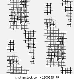Grunge Seamless Grid. Abstract Pattern. Retro Hand Drawn Texture with Shabby Crossing Lines. Black and White Vector Pattern for Dress, Paper, Tablecloth. Abstract Seamless Pattern.