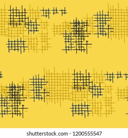 Grunge Seamless Grid. Abstract Pattern. Trendy Hand Drawn Texture with Scribble Crossing Lines. Colorful Vector Pattern for Print, Fabric, Cloth. Abstract Seamless Pattern.