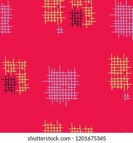 Grunge Seamless Grid. Abstract Pattern. Retro Hand Drawn Texture with Scratched Crossing Lines. Colorful Vector Pattern for Dress, Curtain, Paper. Abstract Seamless Pattern.