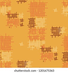 Grunge Seamless Grid. Abstract Pattern. Modern Hand Drawn Texture with Scratched Crossing Lines. Colorful Vector Pattern for Fabric, Cloth, Textile. Abstract Seamless Pattern.