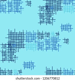 Grunge Seamless Grid. Abstract Pattern. Vintage Hand Drawn Texture with Shabby Crossing Lines. Colorful Vector Pattern for Wallpaper, Print, Cotton. Abstract Seamless Pattern.