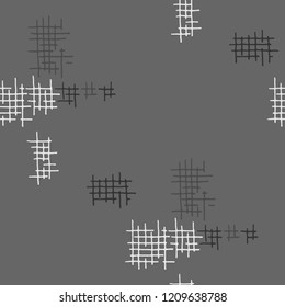 Grunge Seamless Grid. Abstract Pattern. Trendy Hand Drawn Texture with Shabby Crossing Lines. Black and White Vector Pattern for Dress, Curtain, Tablecloth. Abstract Seamless Pattern.