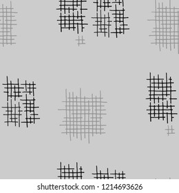 Grunge Seamless Grid. Abstract Pattern. Trendy Hand Drawn Texture with Scratched Crossing Lines. Black and White Vector Pattern for Dress, Curtain, Tablecloth. Abstract Seamless Pattern.