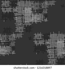 Grunge Seamless Grid. Abstract Pattern. Modern Hand Drawn Texture with Scribble Crossing Lines. Black and White Vector Pattern for Chintz, Linen, Paper. Abstract Seamless Pattern.