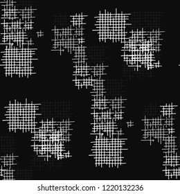 Grunge Seamless Grid. Abstract Pattern. Trendy Hand Drawn Texture with Scribble Crossing Lines. Black and White Vector Pattern for Print, Fabric, Textile. Abstract Seamless Pattern.
