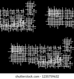 Grunge Seamless Grid. Abstract Pattern. Modern Hand Drawn Texture with Shabby Crossing Lines. Black and White Vector Pattern for Cotton, Print, Textile. Abstract Seamless Pattern.