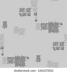 Grunge Seamless Grid. Abstract Pattern. Modern Hand Drawn Texture with Scratched Crossing Lines. Black and White Vector Pattern for Chintz, Linen, Wallpaper. Abstract Seamless Pattern.