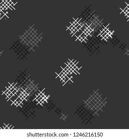 Grunge Seamless Grid. Abstract Pattern. Retro Hand Drawn Texture with Scribble Crossing Lines. Black and White Vector Pattern for Linen, Paper, Tablecloth. Abstract Seamless Pattern.