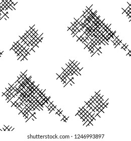 Grunge Seamless Grid. Abstract Pattern. Trendy Hand Drawn Texture with Scribble Crossing Lines. Black and White Vector Pattern for Chintz, Curtain, Paper. Abstract Seamless Pattern.