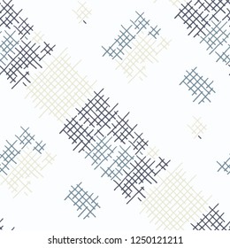 Grunge Seamless Grid. Abstract Pattern. Vintage Hand Drawn Texture with Scratched Crossing Lines. Colorful Vector Pattern for Wallpaper, Cotton, Textile. Abstract Seamless Pattern.