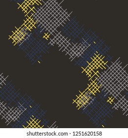 Grunge Seamless Grid. Abstract Pattern. Modern Hand Drawn Texture with Scribble Crossing Lines. Colorful Vector Pattern for Calico, Print, Textile. Abstract Seamless Pattern.