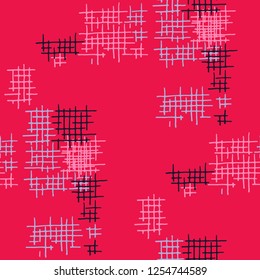 Grunge Seamless Grid. Abstract Pattern. Trendy Hand Drawn Texture with Scratched Crossing Lines. Colorful Vector Pattern for Cotton, Calico, Textile. Abstract Seamless Pattern.