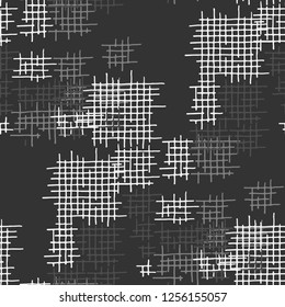 Grunge Seamless Grid. Abstract Pattern. Retro Hand Drawn Texture with Scratched Crossing Lines. Black and White Vector Pattern for Cotton, Calico, Textile. Abstract Seamless Pattern.