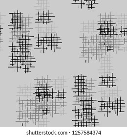 Grunge Seamless Grid. Abstract Pattern. Vintage Hand Drawn Texture with Scratched Crossing Lines. Black and White Vector Pattern for Chintz, Linen, Wallpaper. Abstract Seamless Pattern.