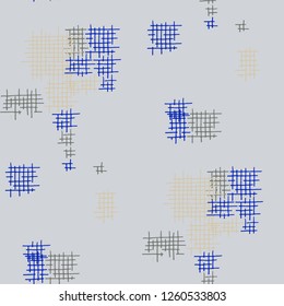 Grunge Seamless Grid. Abstract Pattern. Trendy Hand Drawn Texture with Scratched Crossing Lines. Colorful Vector Pattern for Chintz, Linen, Wallpaper. Abstract Seamless Pattern.