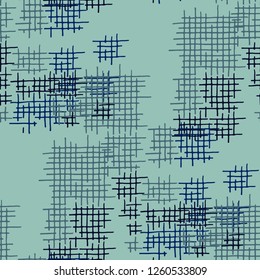 Grunge Seamless Grid. Abstract Pattern. Trendy Hand Drawn Texture with Scratched Crossing Lines. Colorful Vector Pattern for Chintz, Linen, Paper. Abstract Seamless Pattern.