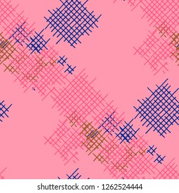 Grunge Seamless Grid. Abstract Pattern. Modern Hand Drawn Texture with Scribble Crossing Lines. Colorful Vector Pattern for Print, Cloth, Textile. Abstract Seamless Pattern.